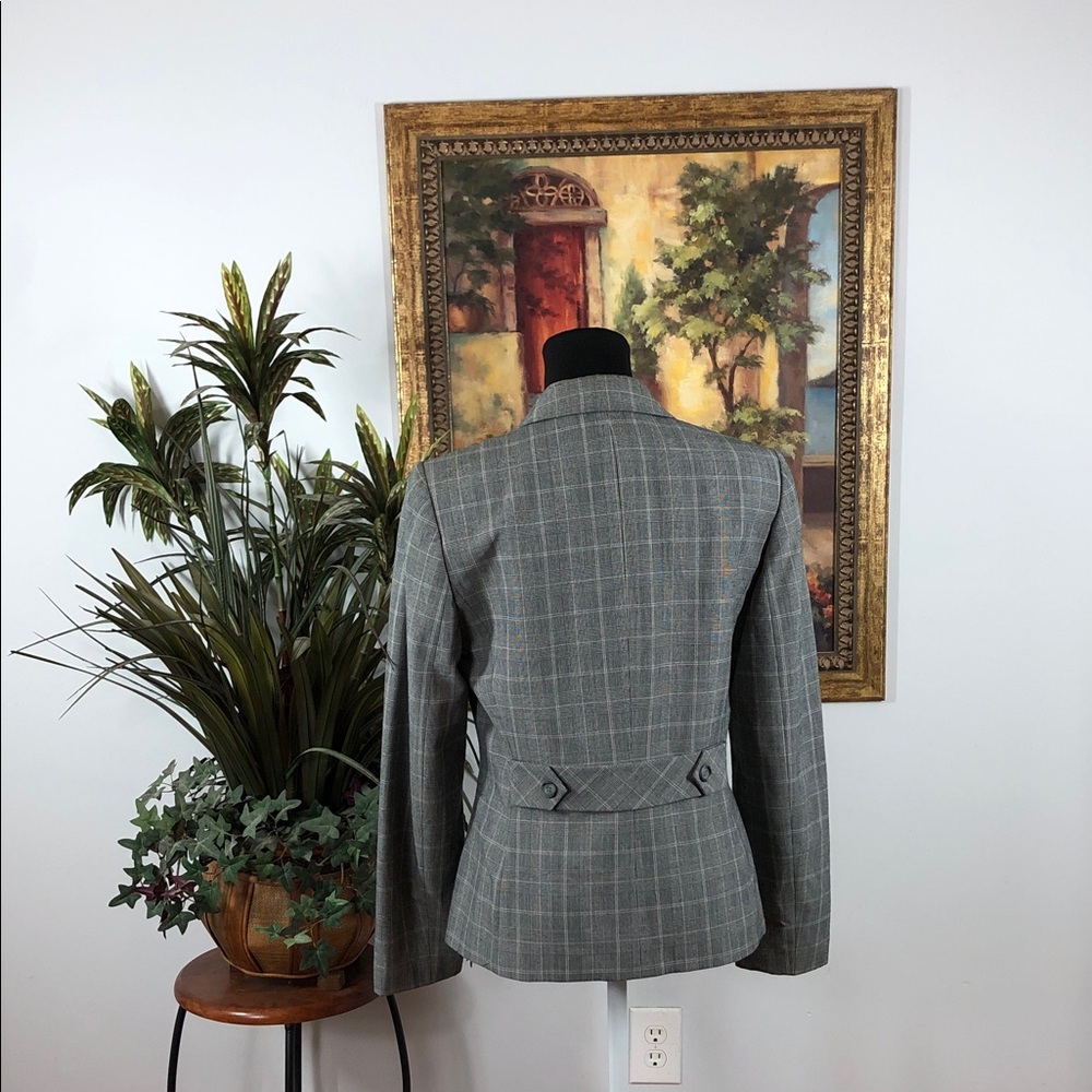 Tahari ASL Gray Plaid Women's Blazer Two Button Front Lapel Notch Collar Preppy - Picture 4 of 10